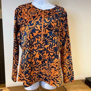 Garnet Hill Sz L long-sleeved rash guard botanical 1/4 zippered Summer Vacation